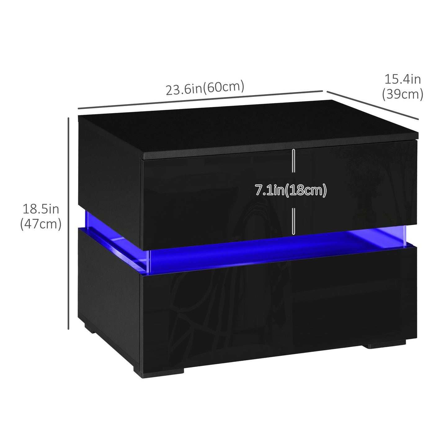Nightstand with 2 Drawers and RGB LED Lights - Black