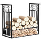 29.5" x 11.75" x 23.5" Heavy Duty Firewood Wood Log Rack Vintage Design Firewood Storage Shelf w/ 4 Tools, Black