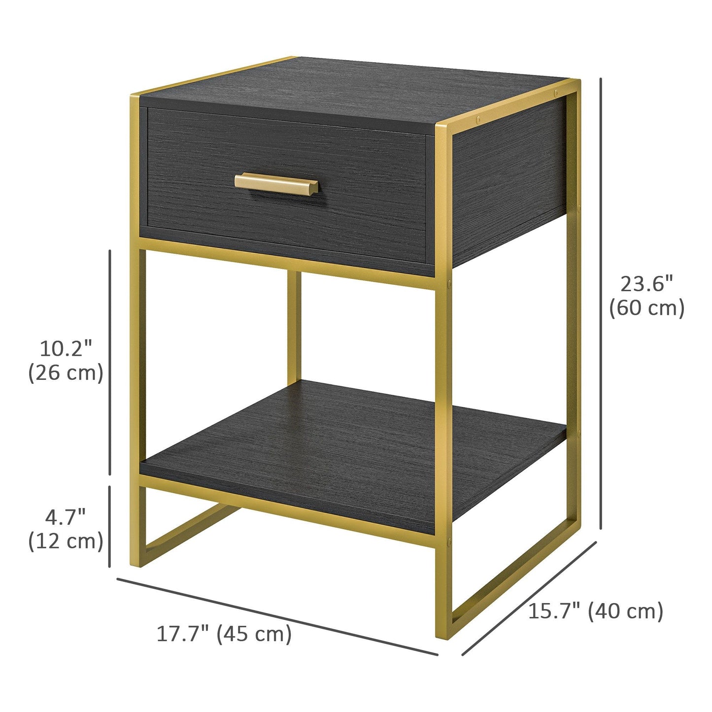 Nightstand Set of 2 with Drawer and Shelf - Black