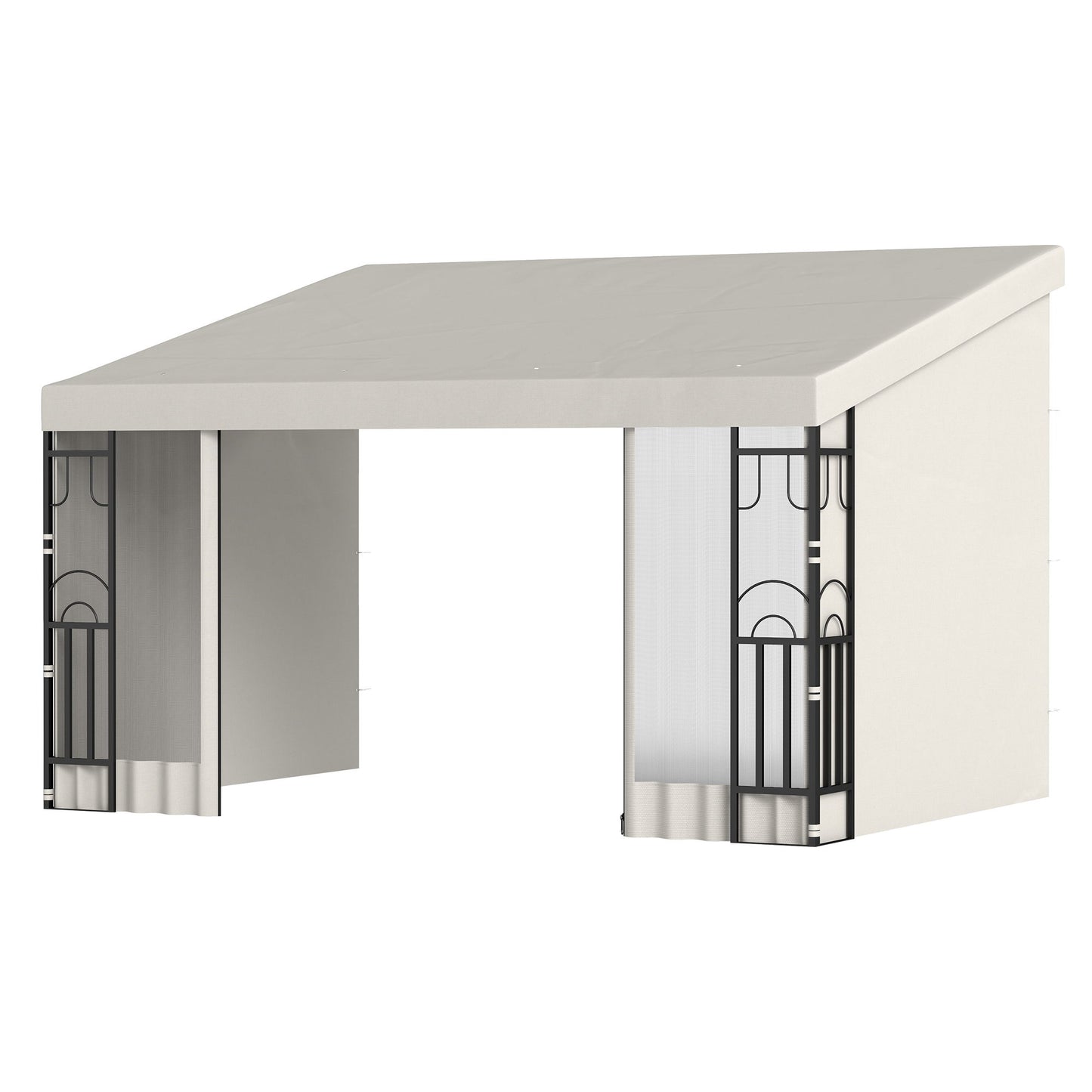 10' x 13' Wall Pergola, Outdoor Gazebo with 2 Curtains and 2 Nettings, UV Resistant, for Patio, Deck, Beige