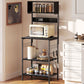 Baker's Rack with Charing Station, Microwave Shelf with Power Outlet, USB Charger and 5 Hooks, Black