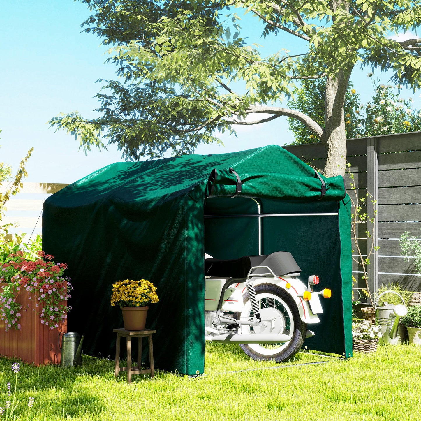 Outdoor Storage Shed, UV Resistant Bike Tent with Roll-up Zipper Door, Portable Shed for Bike, Motorcycle, Dark Green