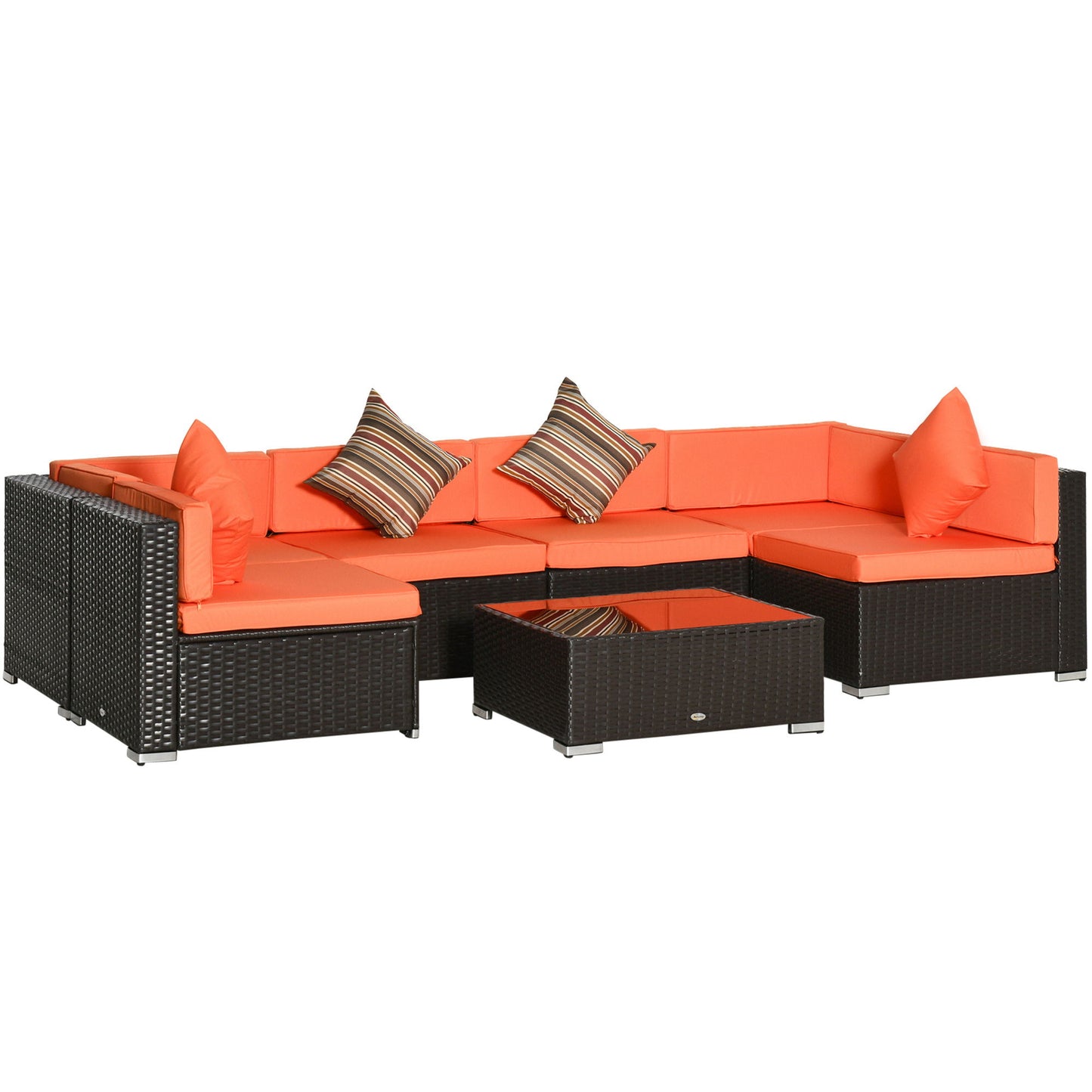 7 Pieces Patio Furniture Set, Rattan Conversation Set Garden Wicker Sofa Set with Washable Cushions and Coffee Table, for Deck Balcony Yard, Orange