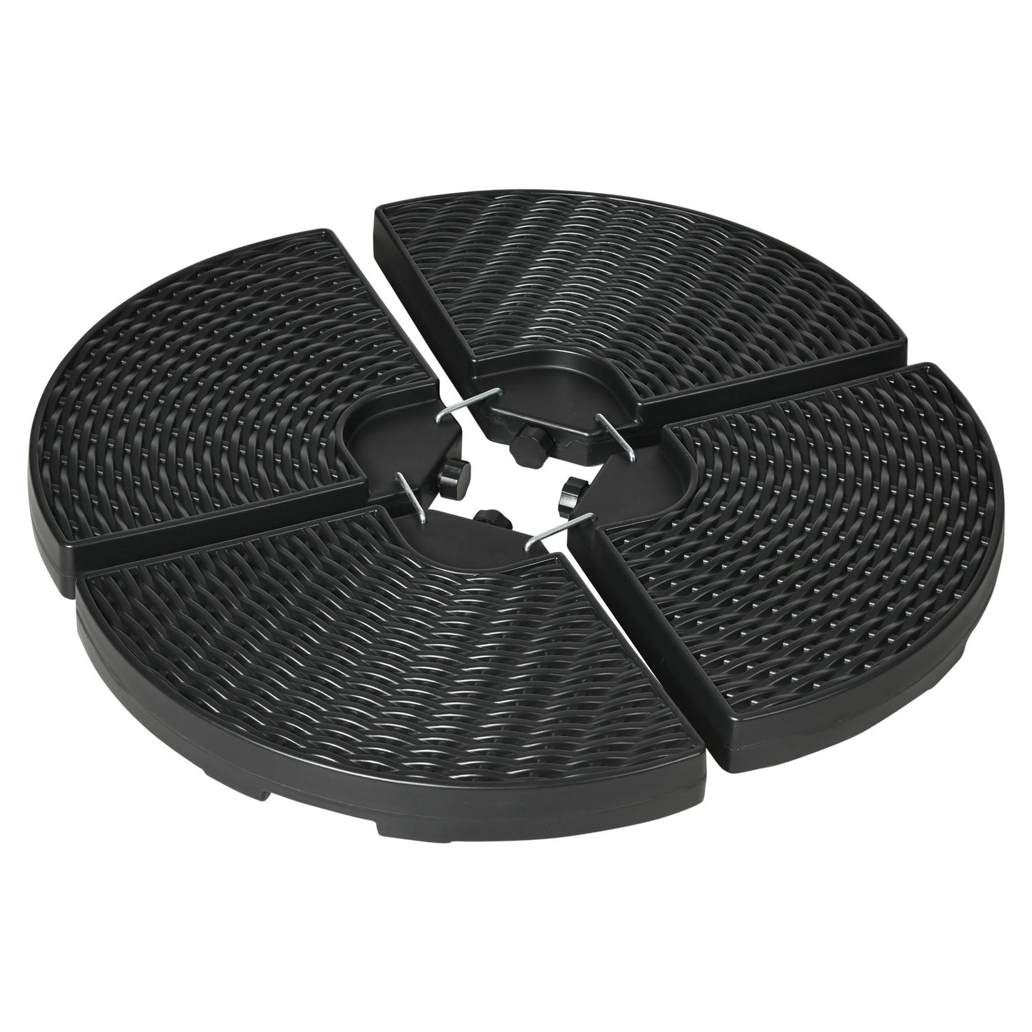 4PCs Cantilever Umbrella Base Weights for Offset Banana Parasol, Wicker Effect HDPE Water or Sand Filled Patio Umbrella Weights with Built-in Handles, Black