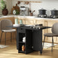 Folding Dining Table with Storage, Drop Leaf Kitchen Table with Drawer and Shelves for Small Spaces, Black