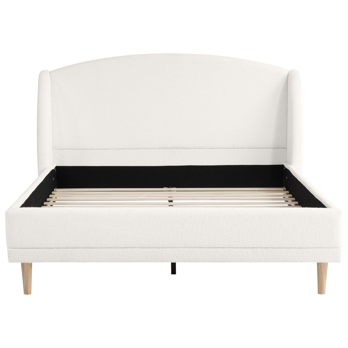 Hazel Queen Bed Frame with Soft Boucle Wingback Headboard, Upholstered Platform Bed with Wood Slats, 86.5'' L x 68'' W x 45.5'' H, White