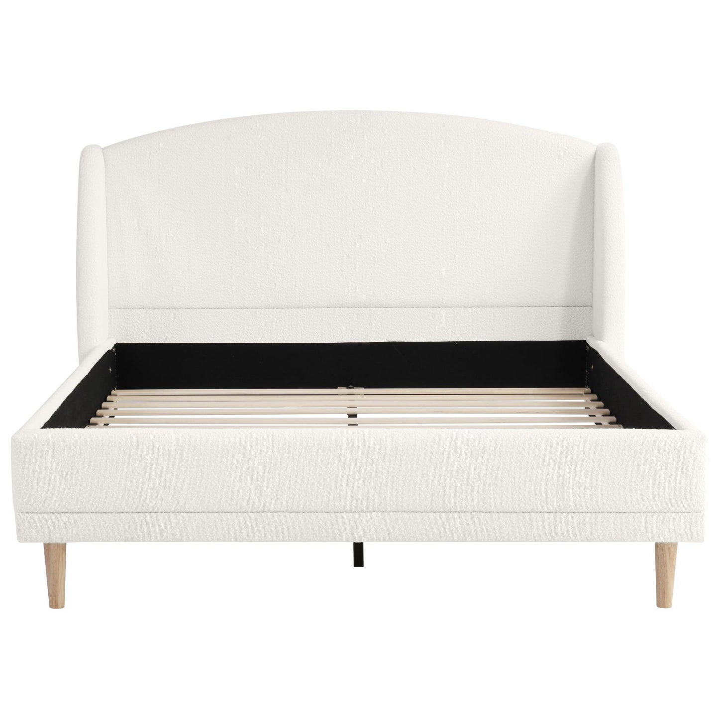 Hazel Queen Bed Frame with Soft Boucle Wingback Headboard, Upholstered Platform Bed with Wood Slats, 86.5'' L x 68'' W x 45.5'' H, White