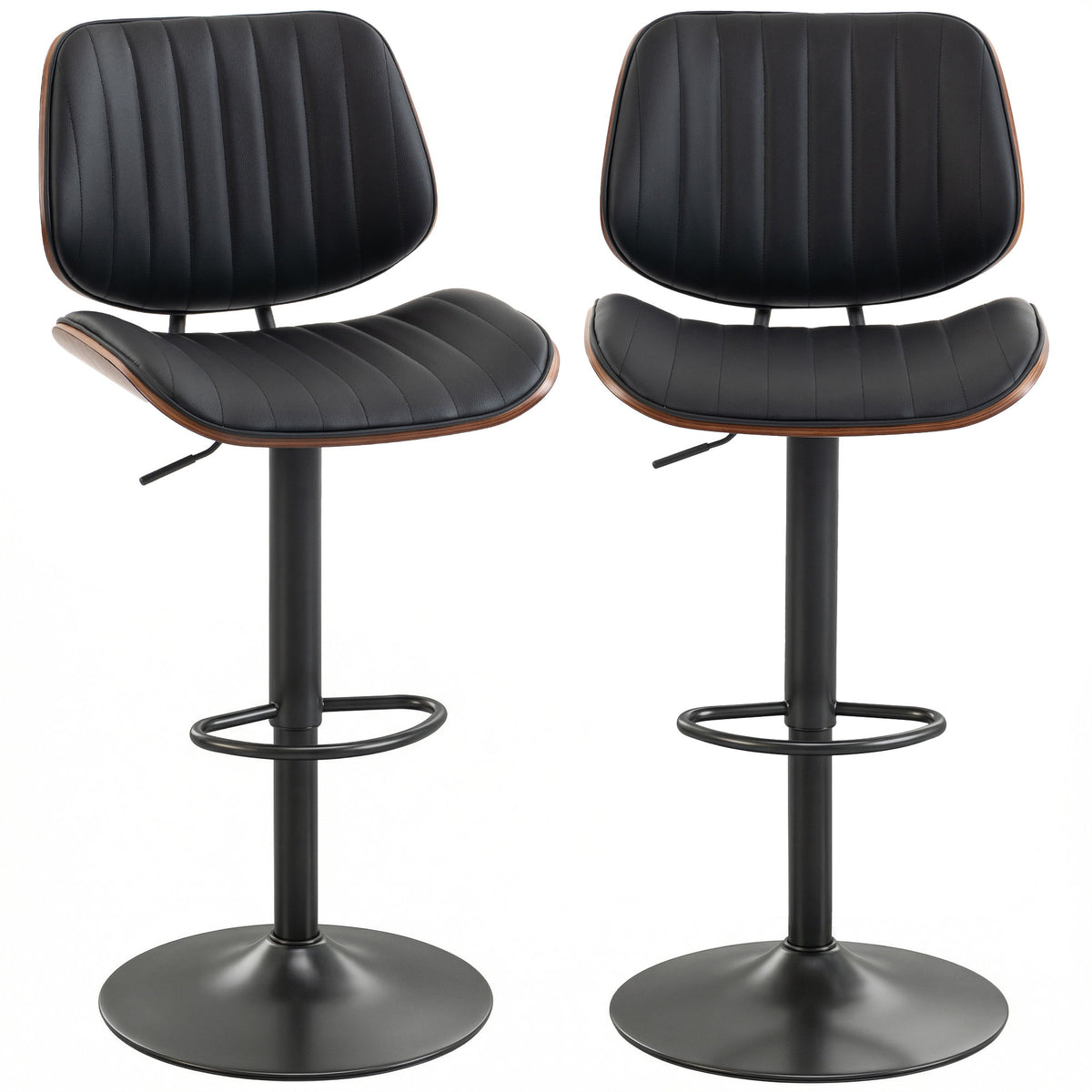 Bar Stools Set of 2, Swivel Counter Height Barstools with Back, Adjustable Height, Black