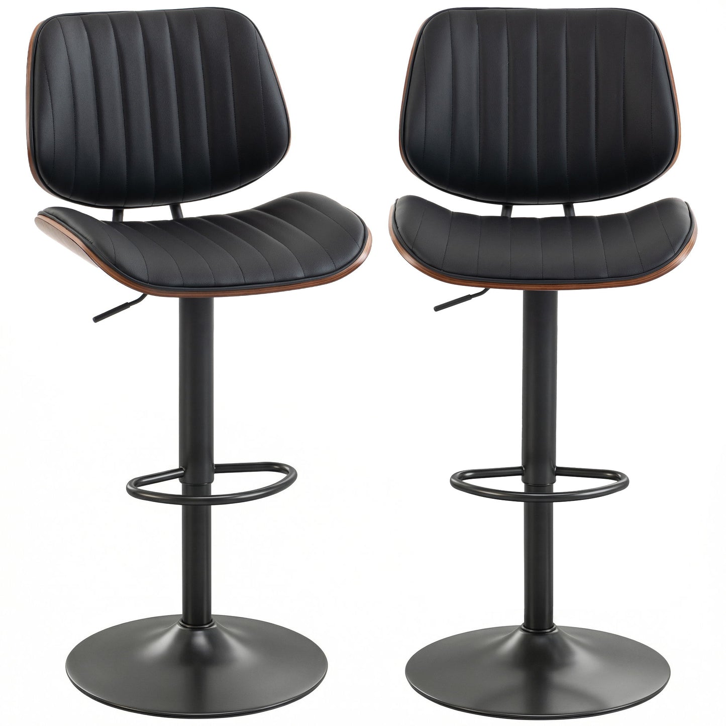 Bar Stools Set of 2, Swivel Counter Height Barstools with Back, Adjustable Height, Black