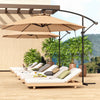 9.5' Cantilever Umbrella with Wind Protection Strap and Cover, Hanging Umbrella with Crank and Cross Base, Khaki