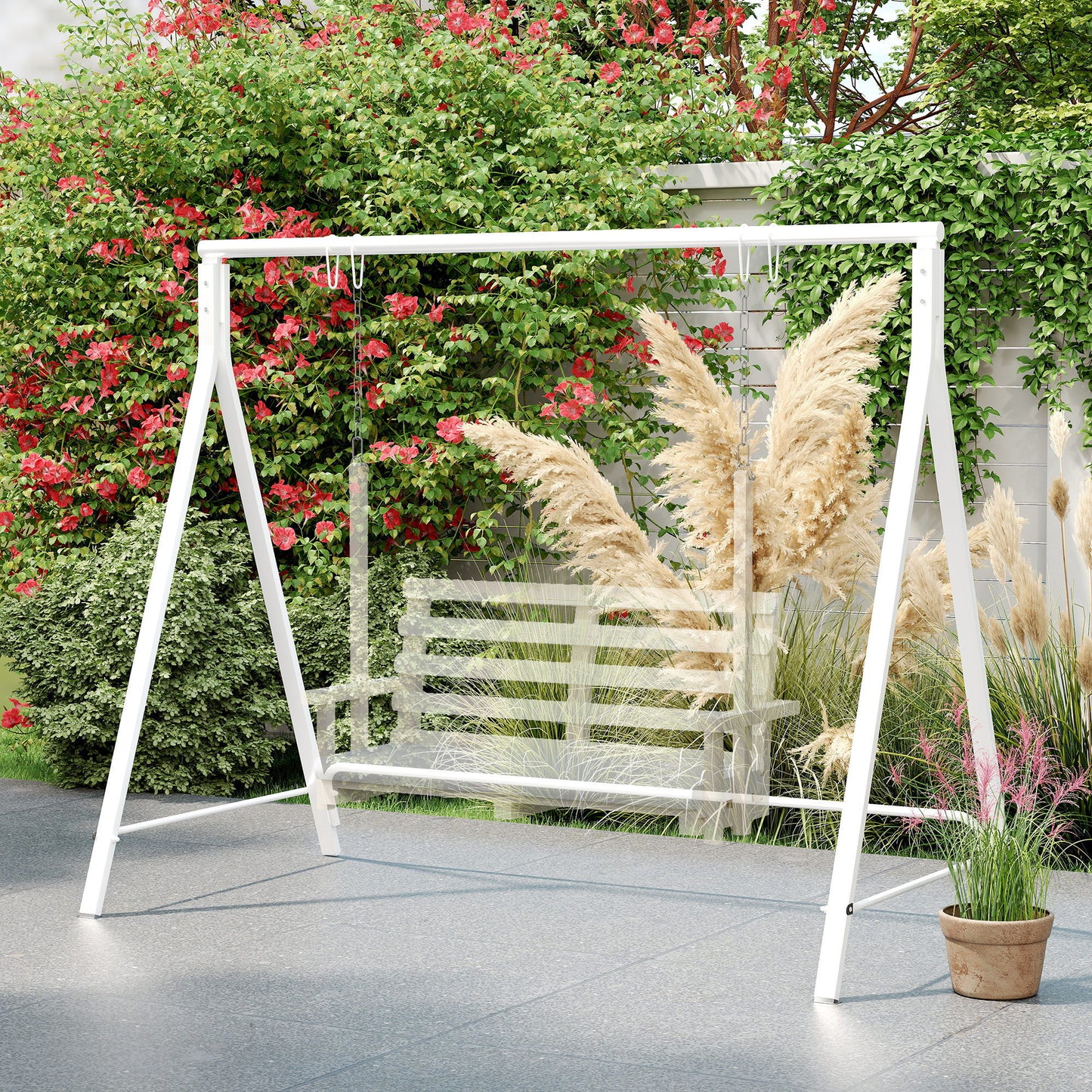 Metal Swing Stand Swing Frame, Hanging Chair Stand Only, 528 LBS Weight Capacity, for Backyard, Patio, Lawn, White