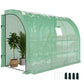 Walk-in Wall Lean-to Greenhouse, 10' x 5' x 7' Outdoor Gardening Green House with PE Cover, Windows, Shelves and 2 Zipper Doors, Green