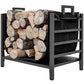 Outdoor Firewood Rack with Log Carrier, Heavy Duty Steel Wood Log Storage Stacker for Fireplace, Black