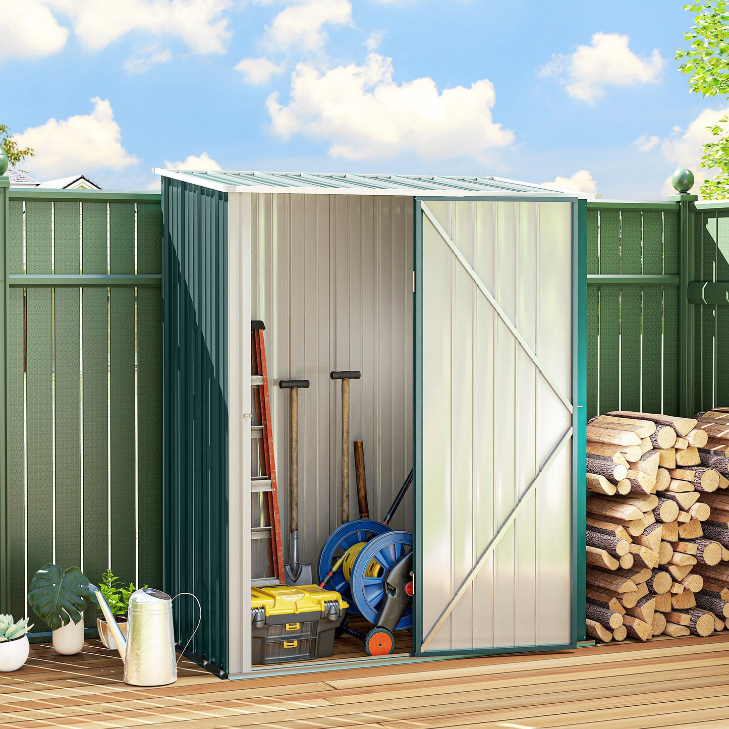 5' x 3' Outdoor Storage Shed, Steel Garden Shed with Single Lockable Door, Tool Storage Shed for Backyard, Green