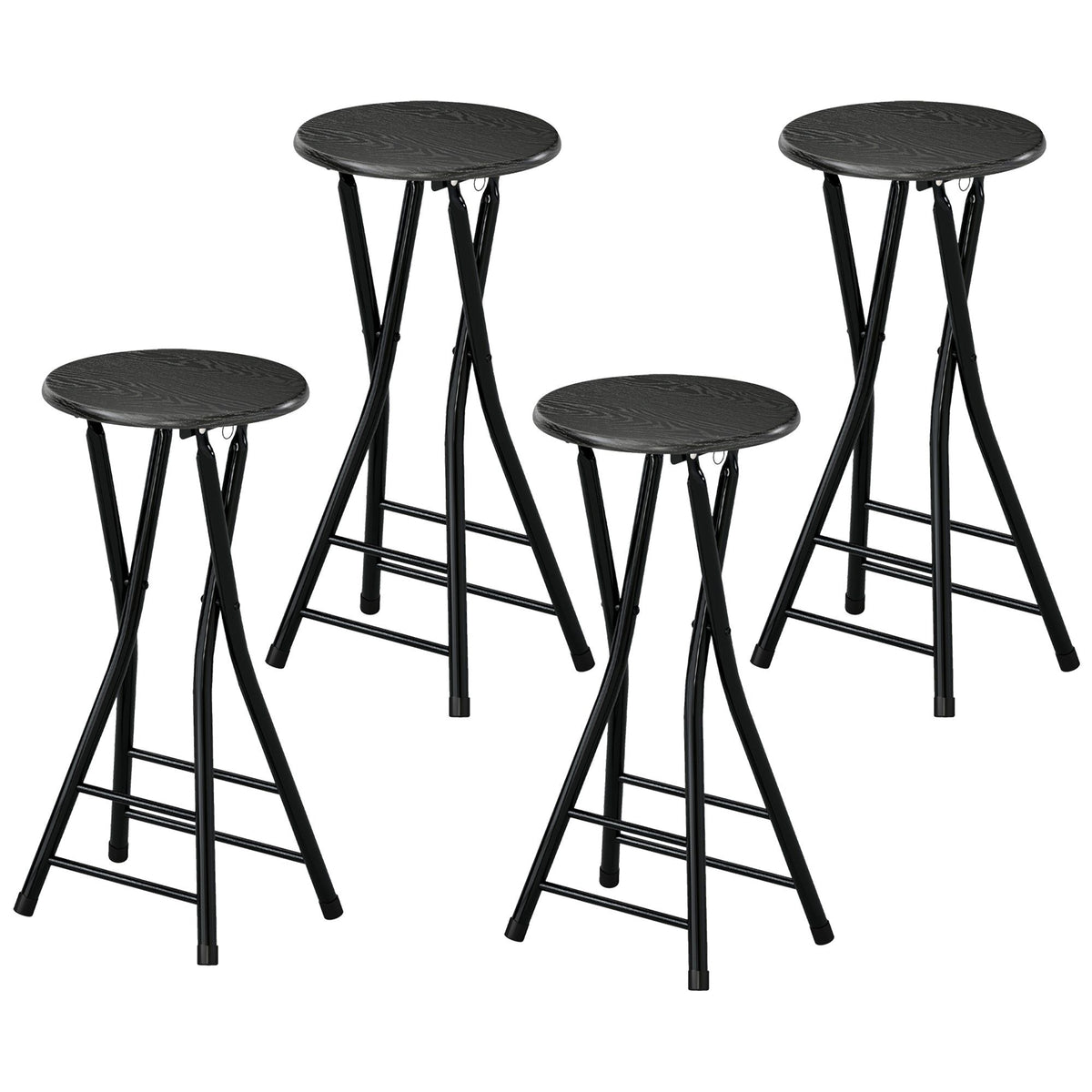 Foldable Bar Stools Set of 4 with Footrest - Black
