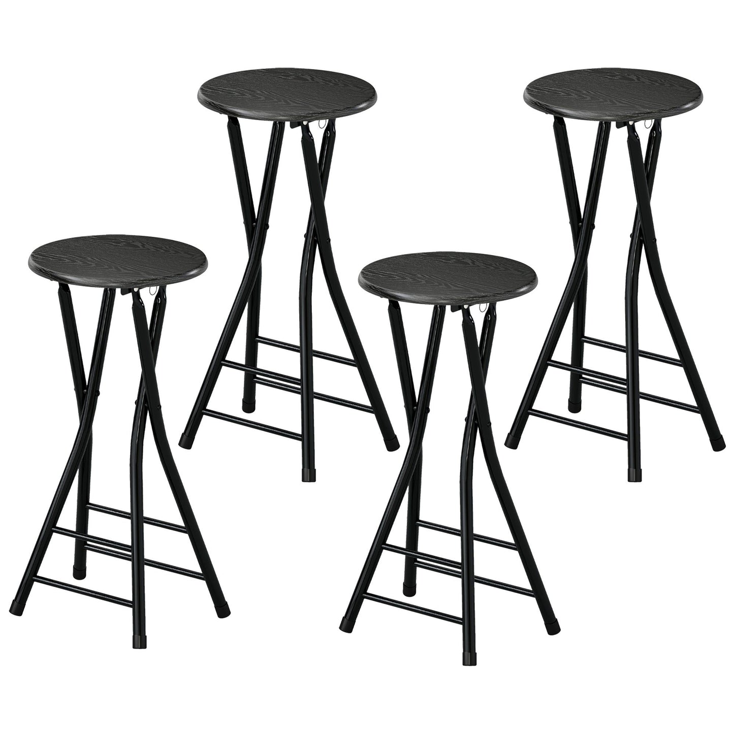 Foldable Bar Stools Set of 4 with Footrest - Black