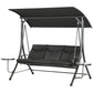 3 Seat Outdoor Swing Chair Steel Swing Bench Porch Swing With Adjustable Canopy & Coffee Tables & Cushion for Patio Garden, Black