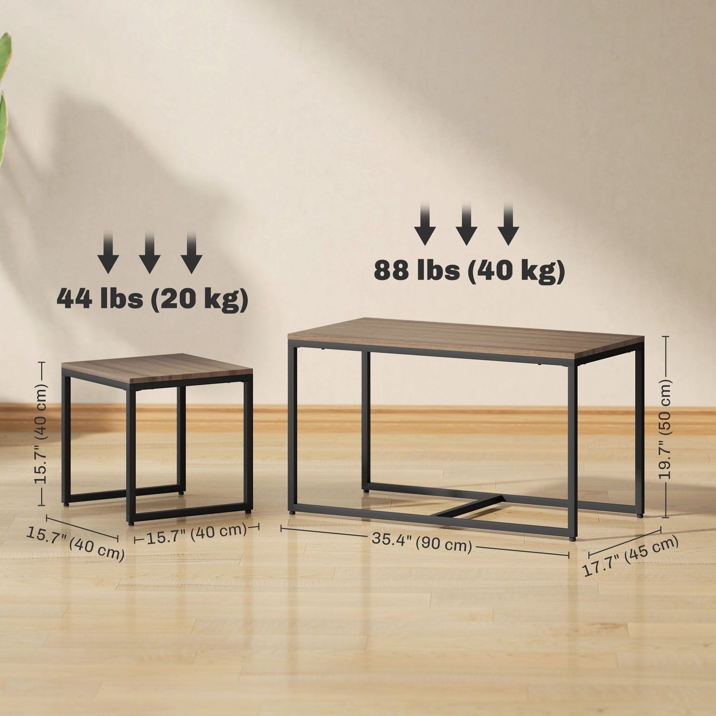 Nesting Coffee Table Set of 3 with Metal Frame - Brown