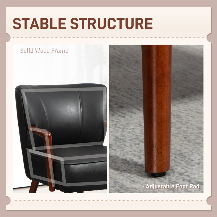Faux Leather Accent Armchair with Wood Legs
