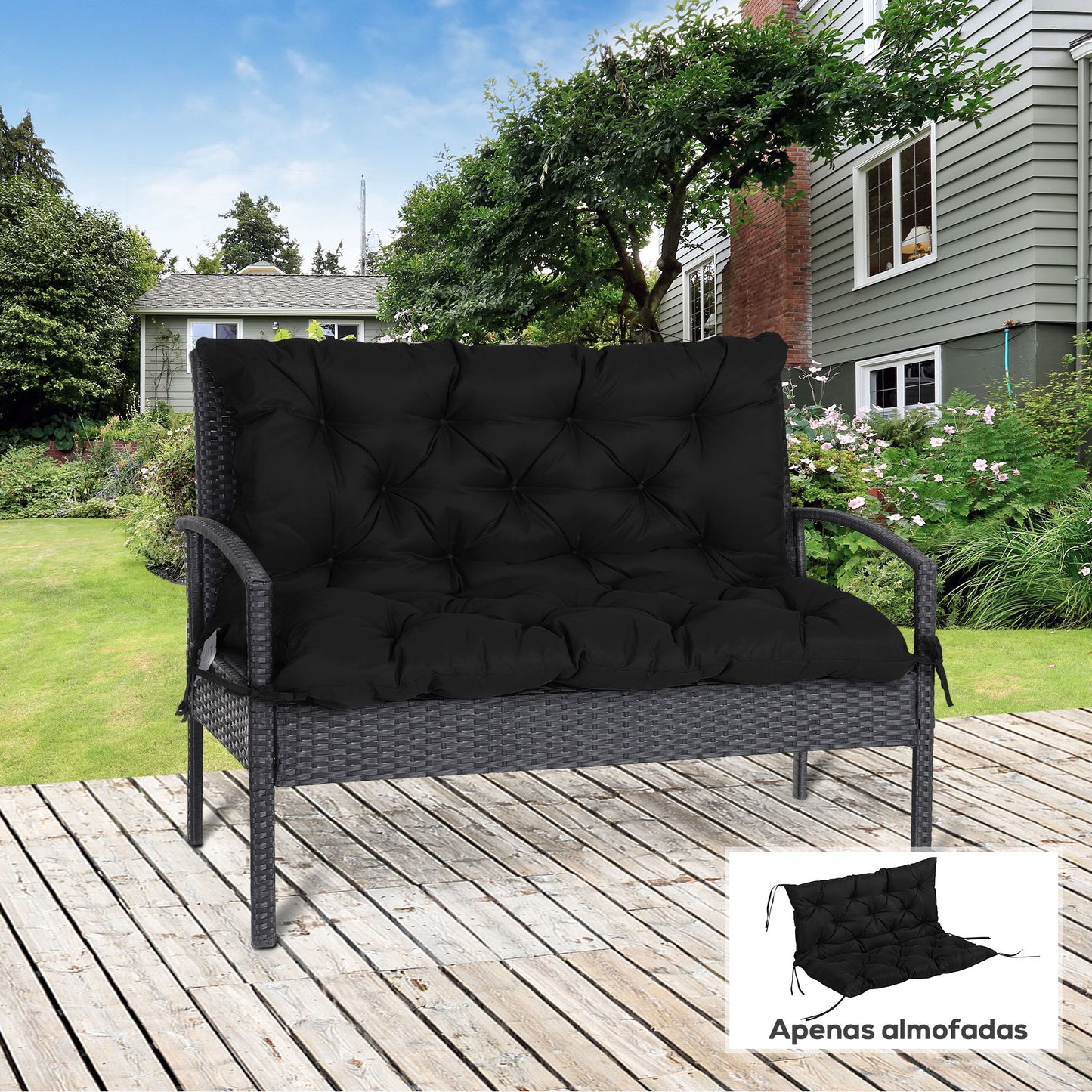 Porch Swing Cushion Garden Bench Cushion with Backrest, Non-Slip 2-seater Soft Pad, Swing Chair Mat Replacement for Indoor and Outdoor, 39.4" x 38.6", Black