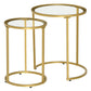 Set of 2 Round Nesting Coffee Tables with Glass Top - Gold
