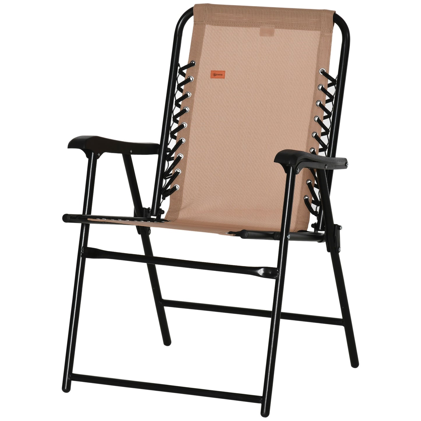 Outdoor Folding Chair, Bungee Sling Foldable Patio Dining Chair with Armrests, Folding Lawn Chair for Camping, Garden, Pool, Beach, Backyard, Beige