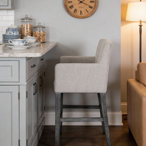 Contemporary Upholstered Counter Stool with Rubberwood Frame, Easy Assembly with Included Tools, 24" L x 23" W x 39.5" H, Light Grey