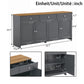 Modern Sideboard Buffet Cabinet with 3 Drawers & 4 Doors, Rustic Storage with Adjustable Shelves, 55'' L x 14.5'' W x 29.5'' H, Gray+Wood
