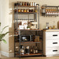 Kitchen Baker's Rack with Power Outlet and LED Light, 5-Tier Coffee Bar Station with 10 Hooks, Rustic Brown