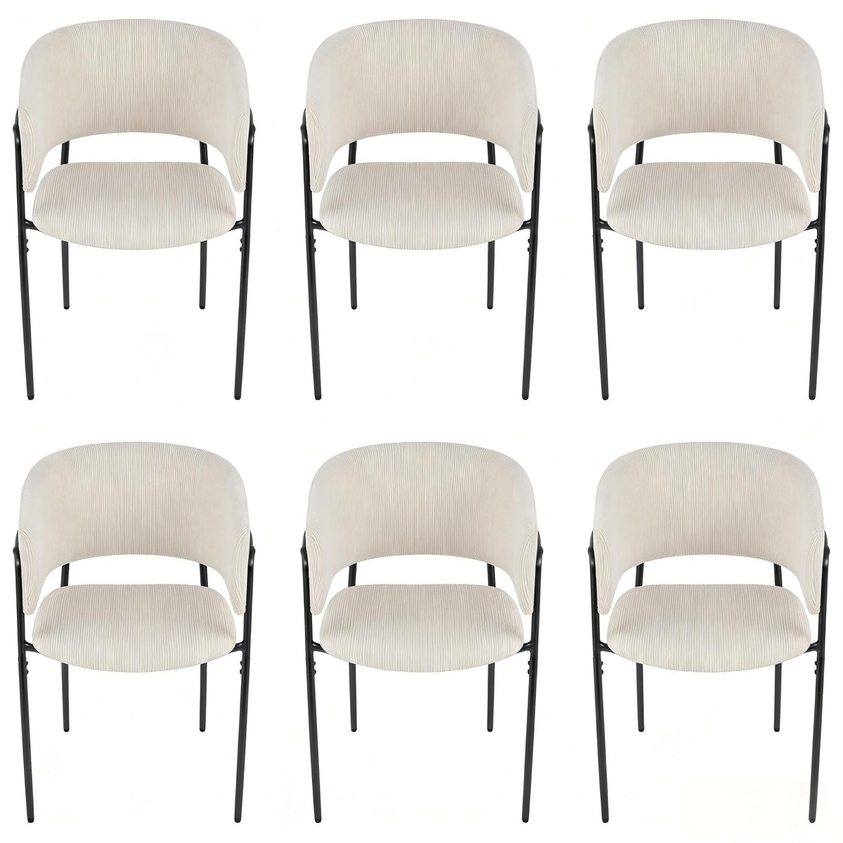 6-Piece Corduroy Side Chair Set with Ergonomic Curved Back, Modern Lounge Chair Set for Living Room, 30.5" L x 21.5" W x 19.5" H, Beige