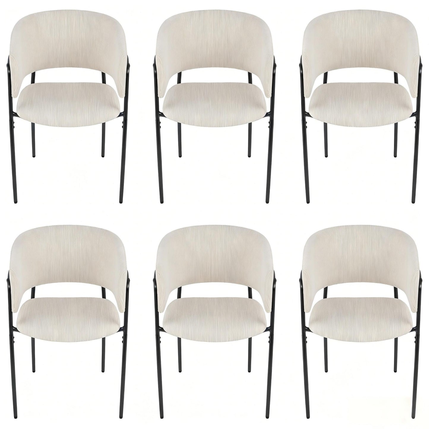 6-Piece Corduroy Side Chair Set with Ergonomic Curved Back, Modern Lounge Chair Set for Living Room, 30.5" L x 21.5" W x 19.5" H, Beige