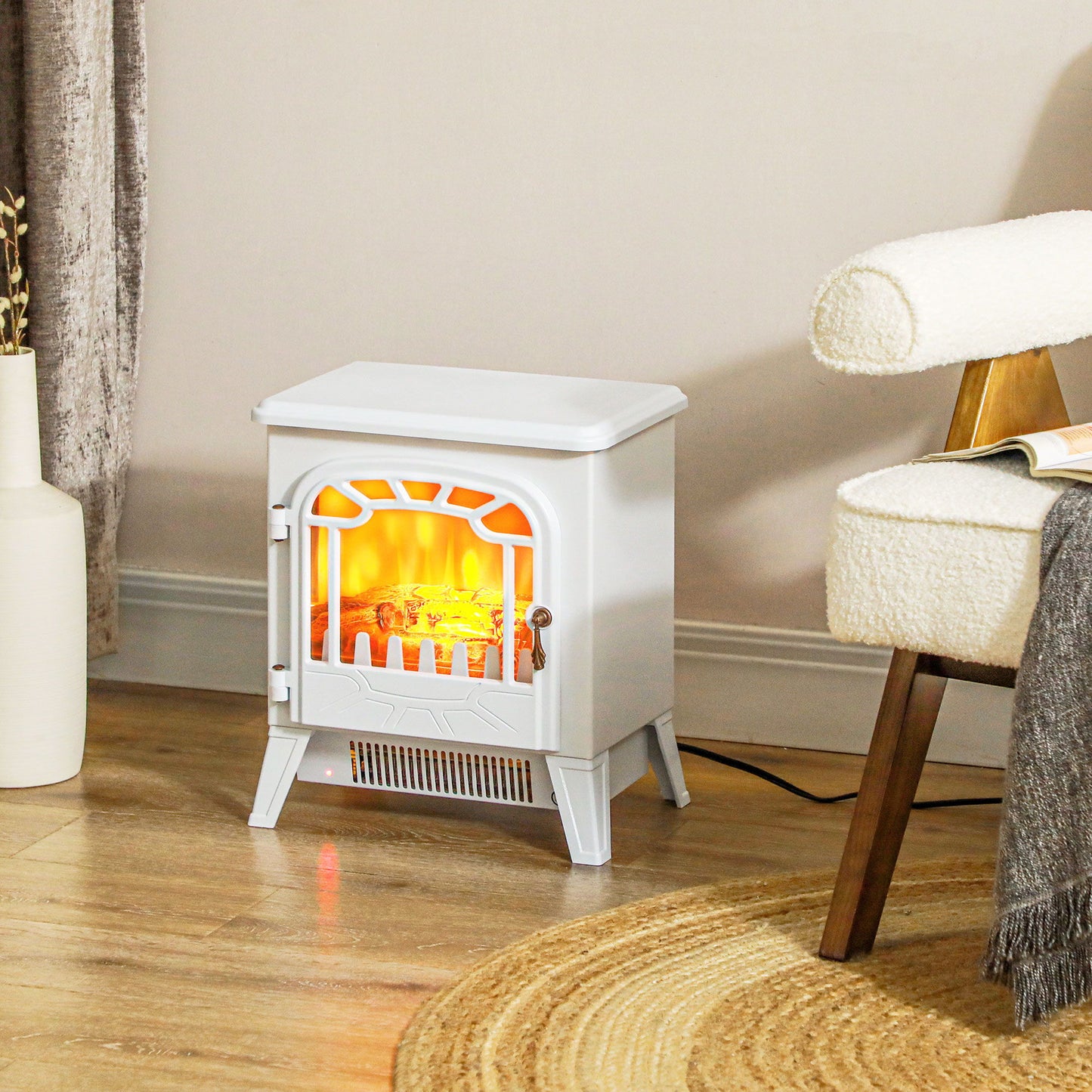Freestanding Electric Fireplace Stove Heater with Overheat Protection and Realistic Flame Effect, 750W/1500W, White