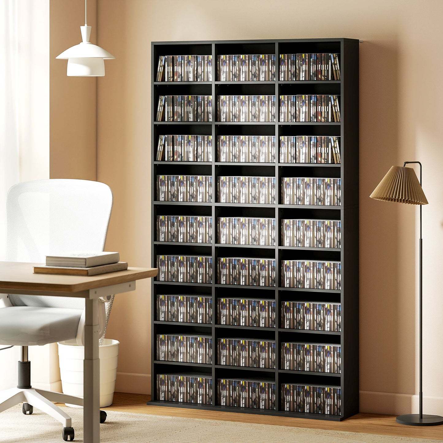Media Storage Cabinet, 9-Tier DVD Shelf with 21 Adjustable Shelves, Holds 835 CDs, 500 DVDs or 640 Blu-rays, Black
