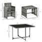 9 Pieces Wicker Patio Dining Set Outdoor Furniture Set with Removable Cushions, Glass Top Dining Table, Ottomans, PE Rattan Conversation Set for Garden Poolside, Grey