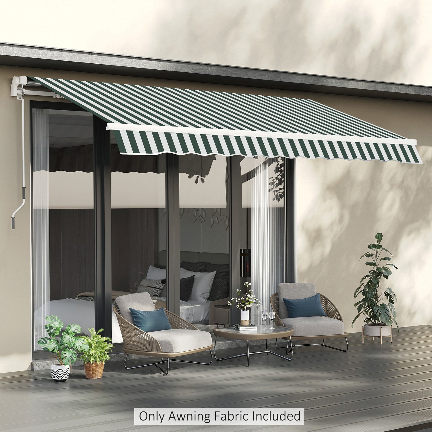 11' x 10' Retractable Awning Fabric Replacement Outdoor Sunshade Canopy Awning Cover, UV Protection, Green and White