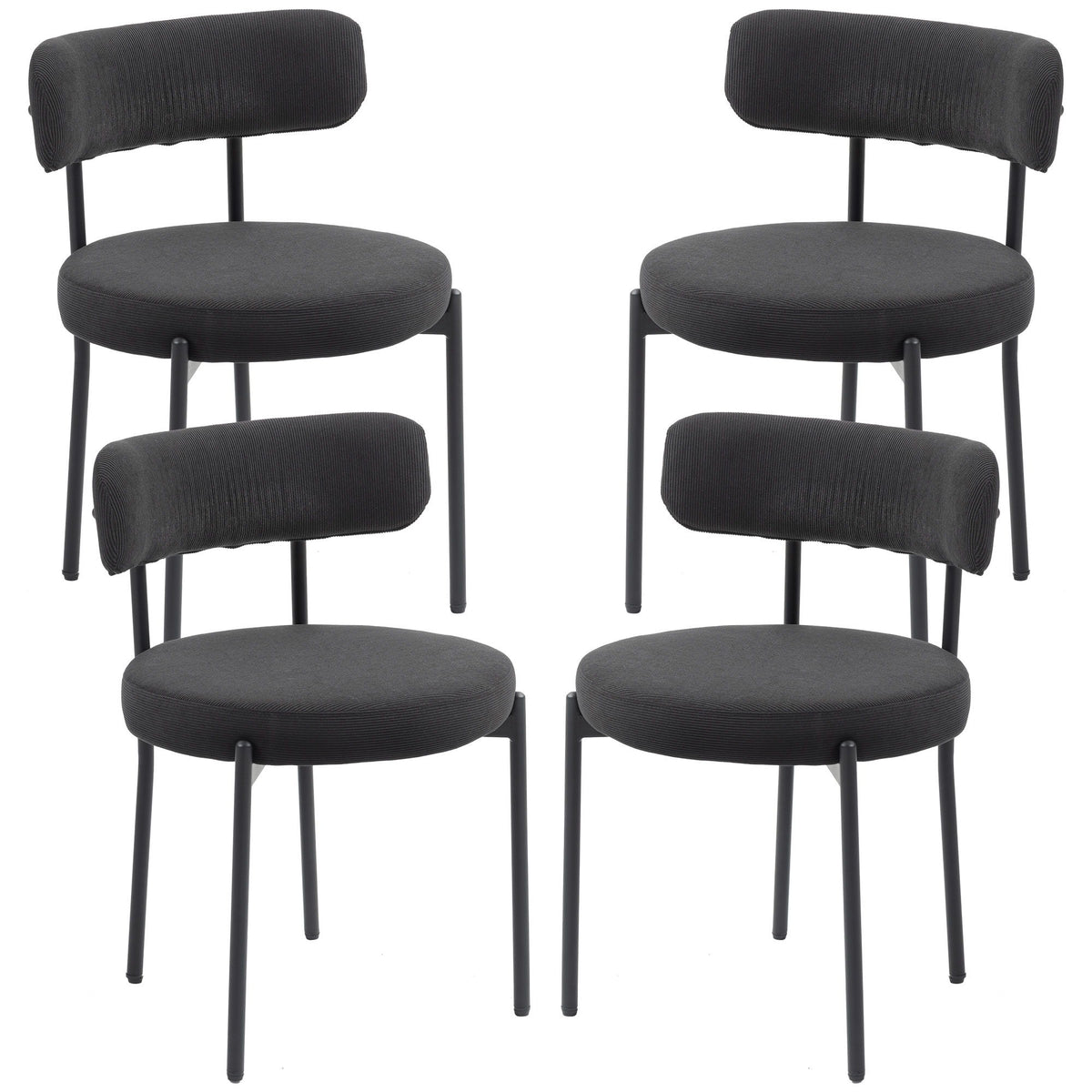 4 Pieces Kitchen Chairs, Modern Dining Chairs w/ Corduroy Upholstery and Steel Legs for Living Room, Black