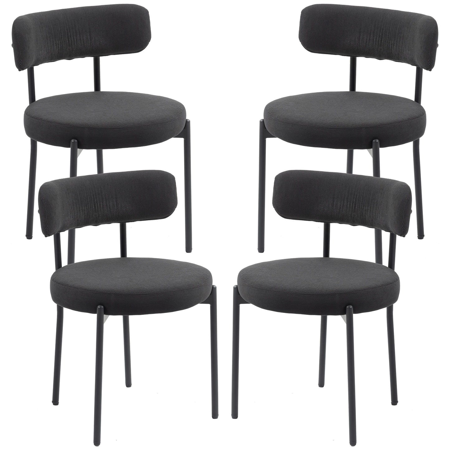 4 Pieces Kitchen Chairs, Modern Dining Chairs w/ Corduroy Upholstery and Steel Legs for Living Room, Black