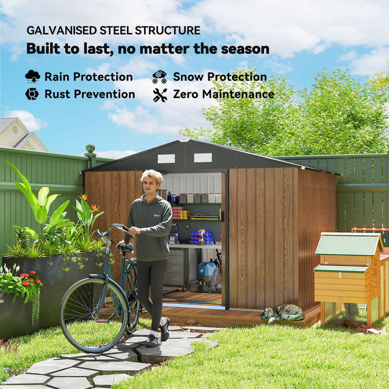 9.1' x 6.4' x 6.3' Garden Shed with Double Doors and Foundation