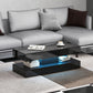 Coffee Table with Adjustable LED Lights, Modern Living Room Table with 2 Drawers, Open Shelf, Remote, High Gloss Black