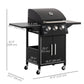 Outdoor 3 Burner Gas Grill Portable Barbecue w/ Wheels, Warming Rack, Shelves, Cabinet, Thermometer, Black