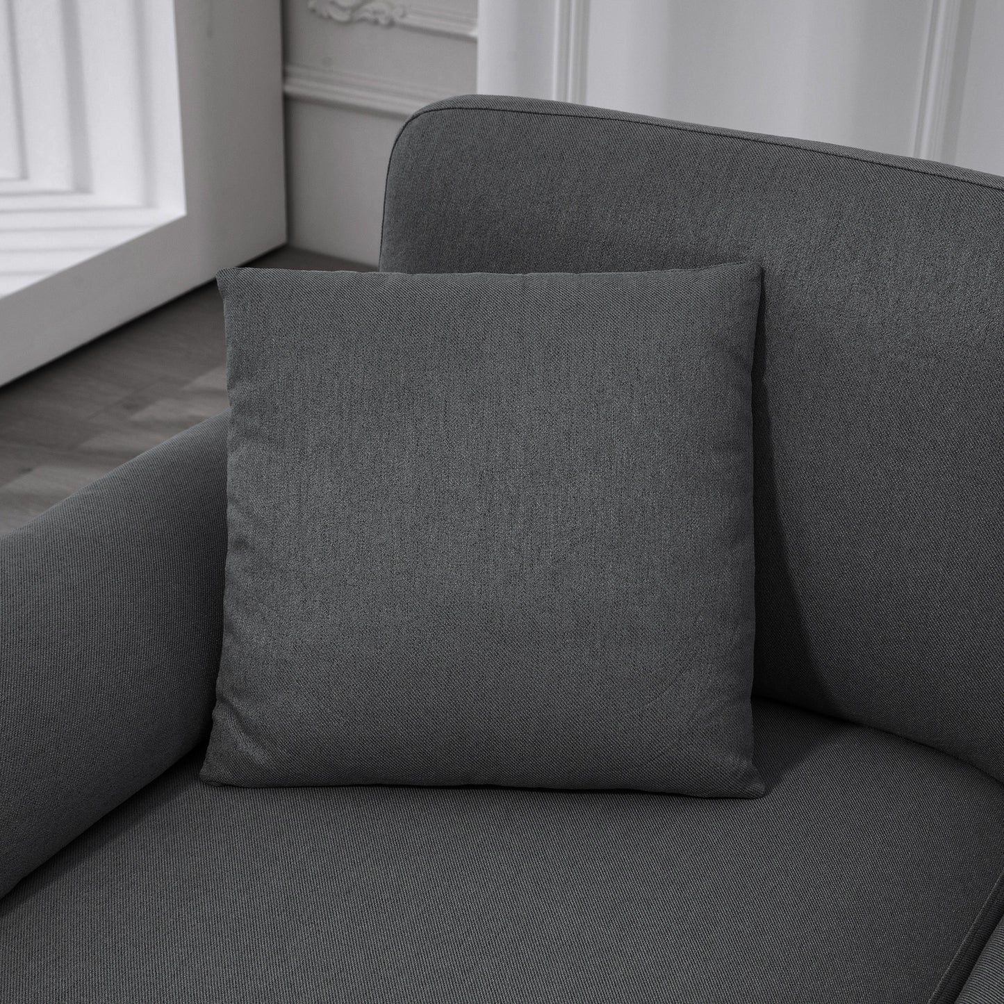 L-Shape Sofa, Modern Sectional Couch with Changeable Chaise Lounge, Pillows and Wooden Legs for Living Room, Dark Grey