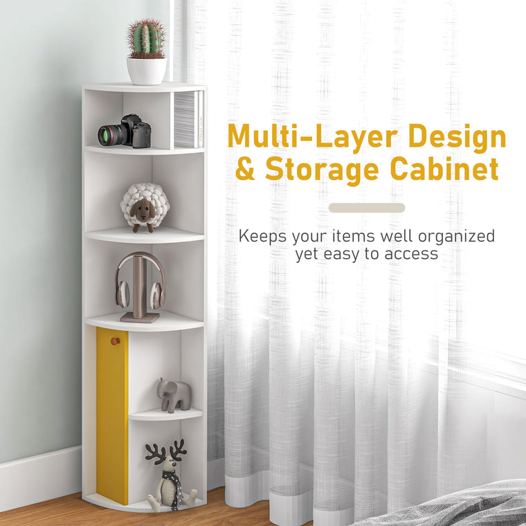 5-Tier Corner Bookcase with Cabinet
