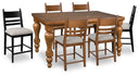 7 Pc. Table, 2 Black And 4 Brown Upholstered Stools