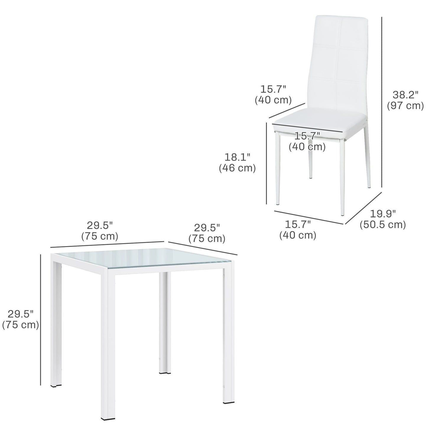 3-Piece Glass Dining Table Set - White
