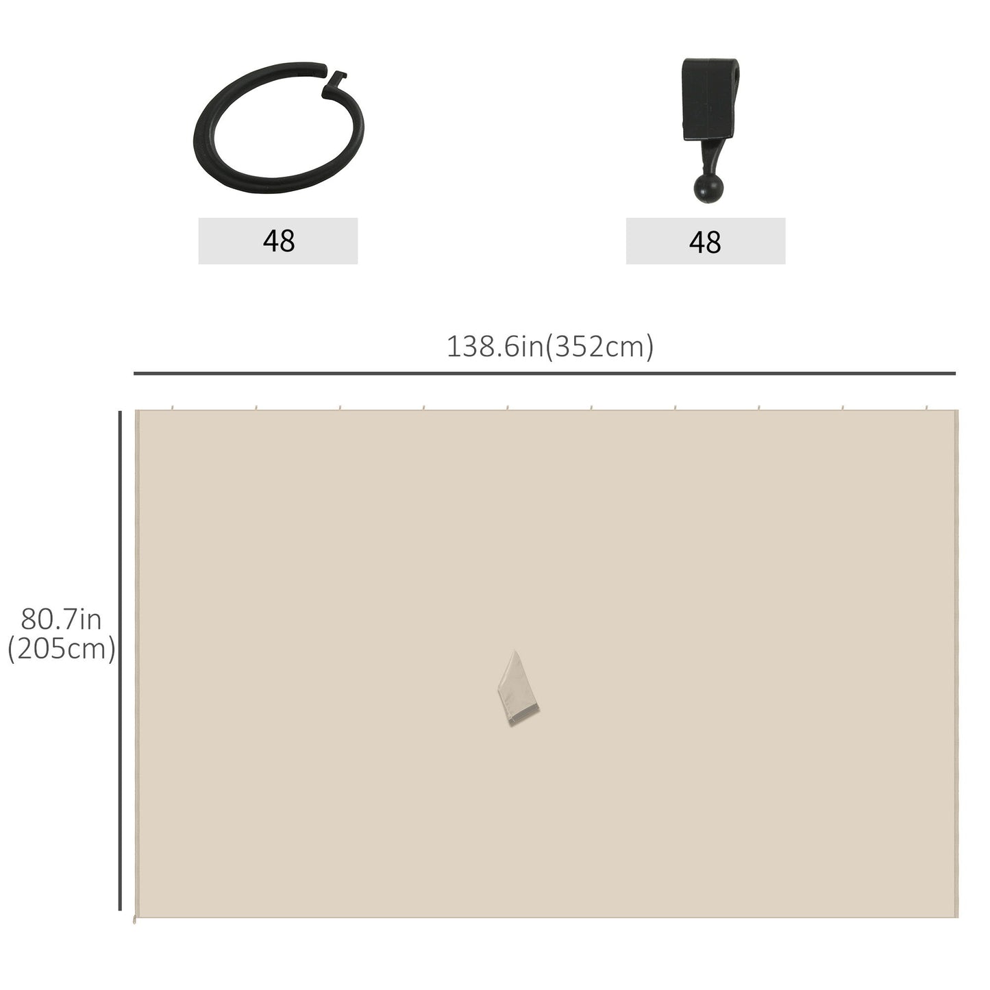 Gazebo Curtains, 10' x 13' Universal Replacement Privacy Curtain, 4-Panels Sidewall with Hooks/C-Rings, Beige