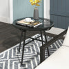 Rattan Side Table, Round Outdoor Table, with Round PE Rattan and Tempered Glass Table Top for Patio, Garden, Black