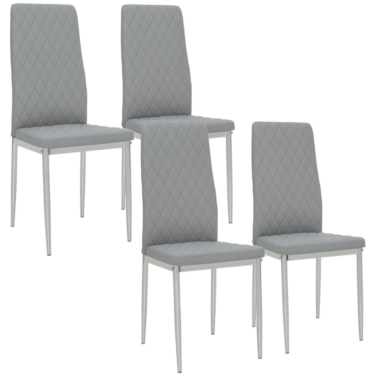 Kitchen Chairs Set of 4, Dining Chairs w/ Faux Leather Upholstery and Steel Legs for Living Room, Dining Room, Grey
