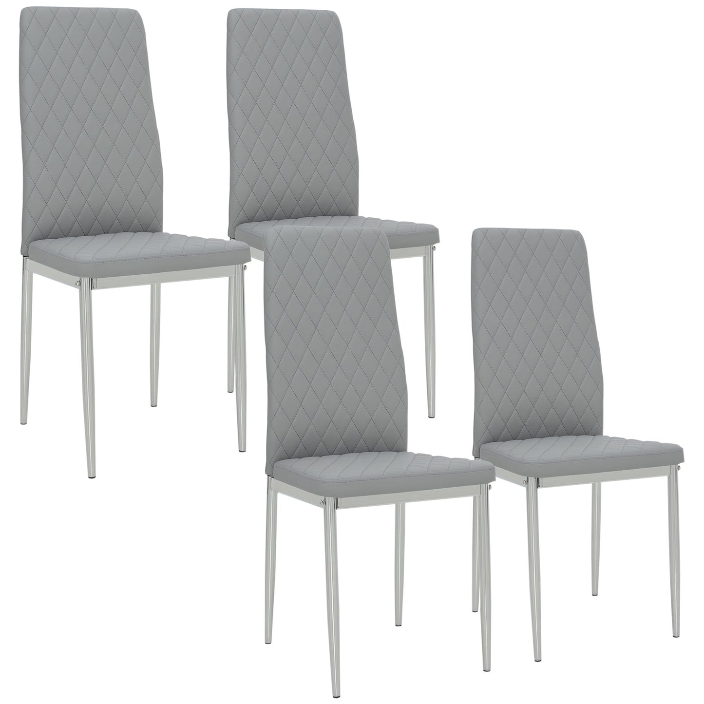 Kitchen Chairs Set of 4, Dining Chairs w/ Faux Leather Upholstery and Steel Legs for Living Room, Dining Room, Grey