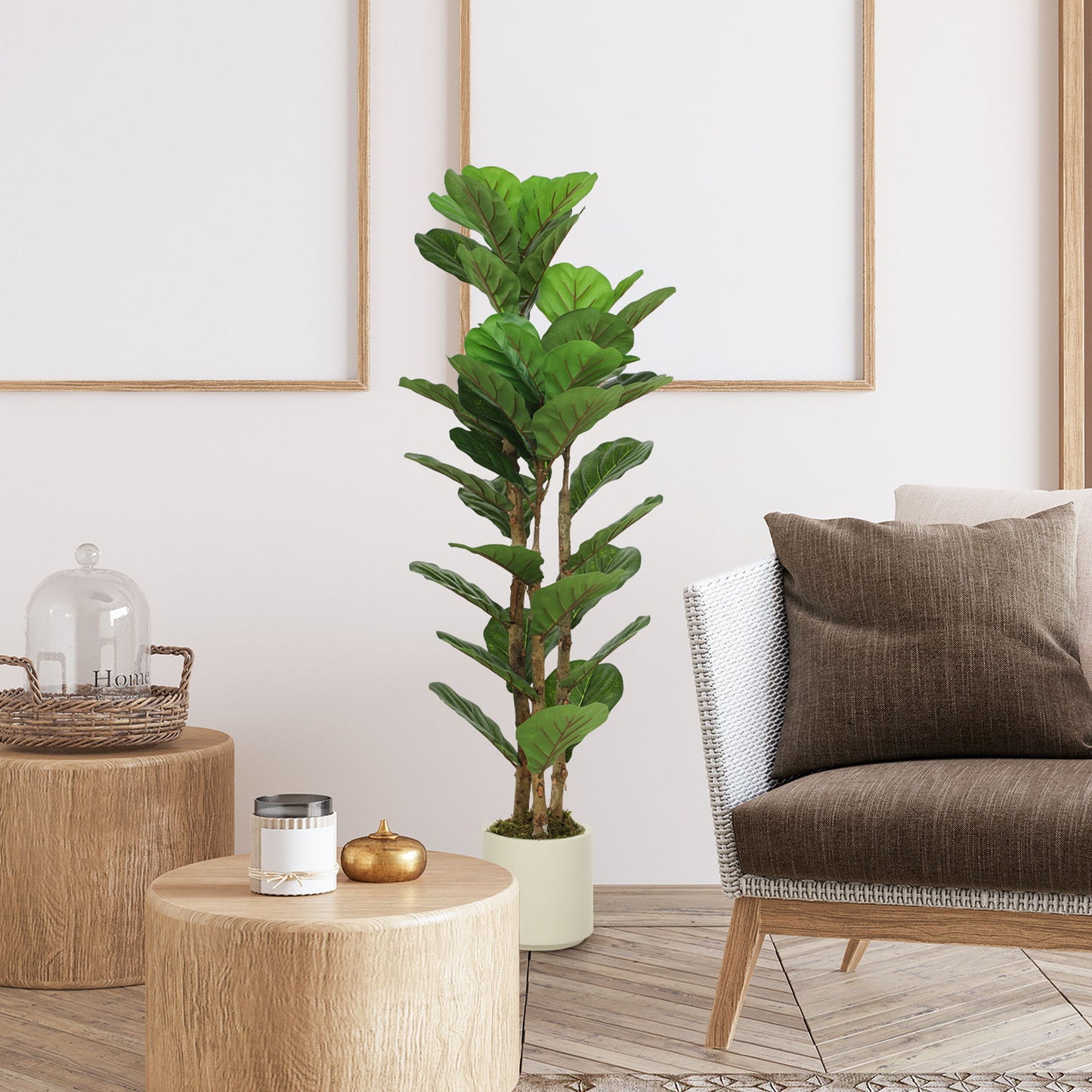 4FT Artificial Fiddle Leaf Fig Tree, Fake Potted Tree with Solid Wood Trunks and Lifelike Leaves for Indoor Decor, Green