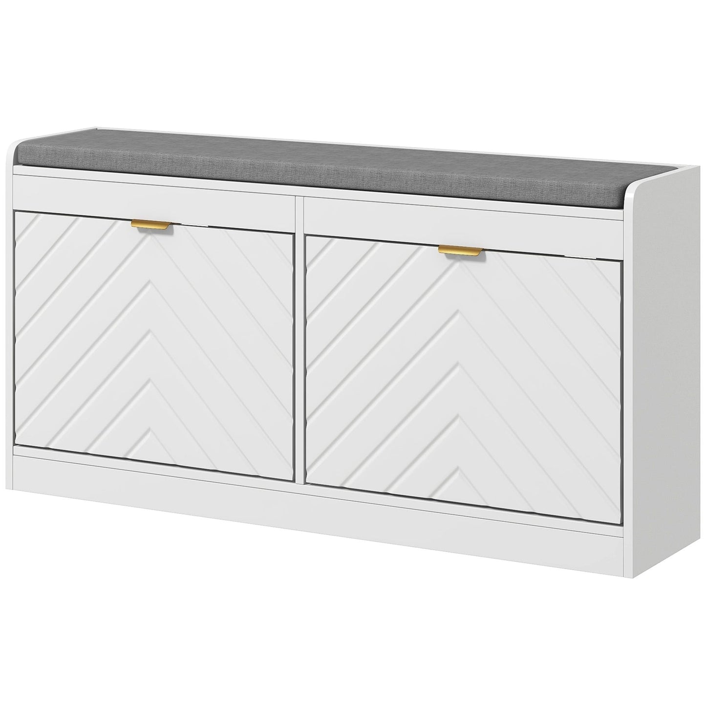 Upholstered Shoe Storage Bench with 2 Drawers - White